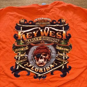 Harley Davidson Short Sleeve T Shirt Mens XL Key West Florida Orange Flaw